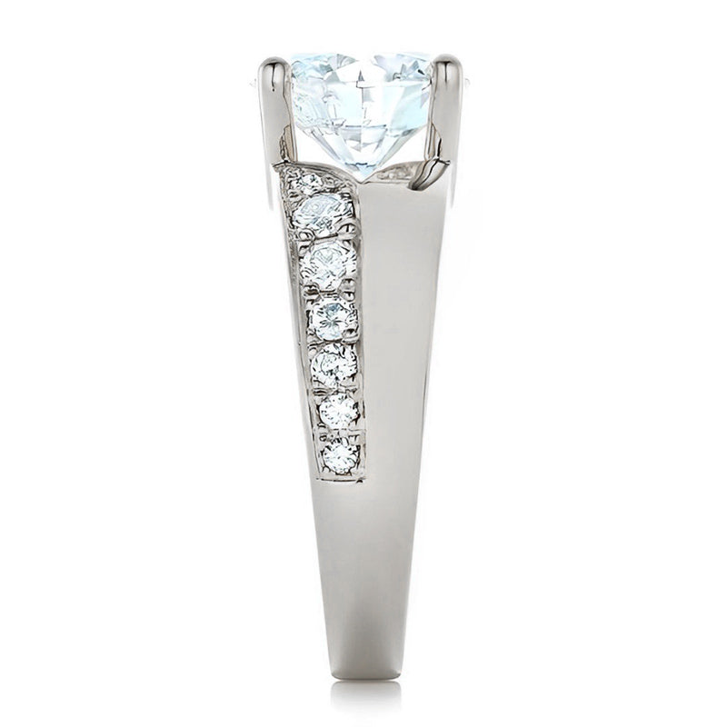 Round Moissanite Offset Side Stone Row Engagement Ring