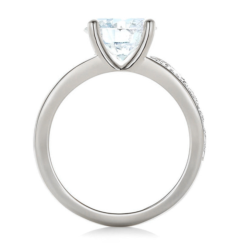 Round Moissanite Offset Side Stone Row Engagement Ring