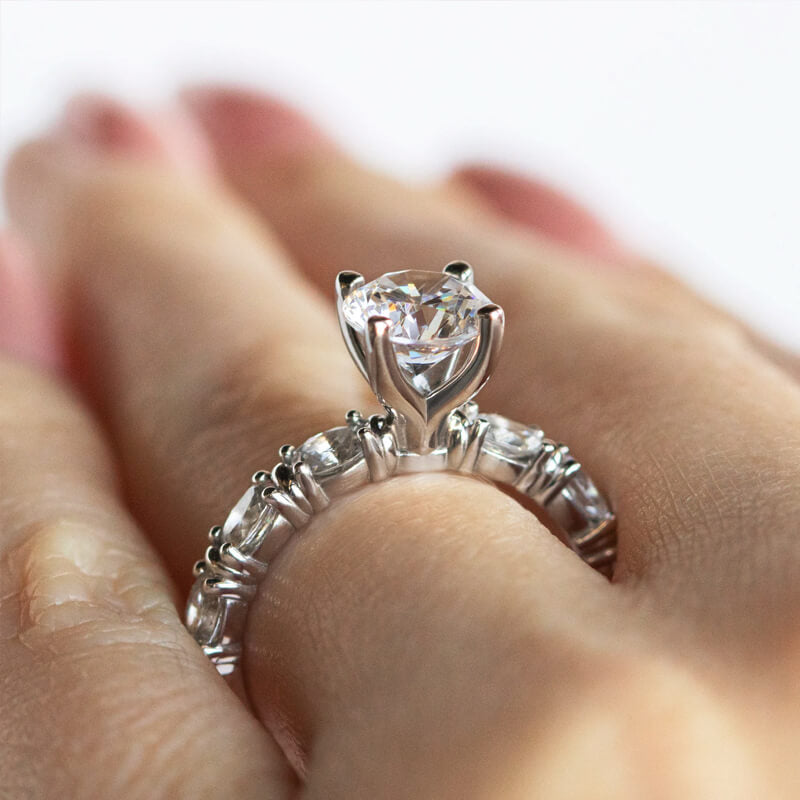Round Moissanite Oval-Set Engagement Ring