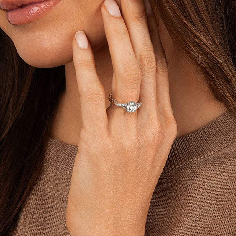 Round Moissanite Petite Twisted Pave Engagement Ring