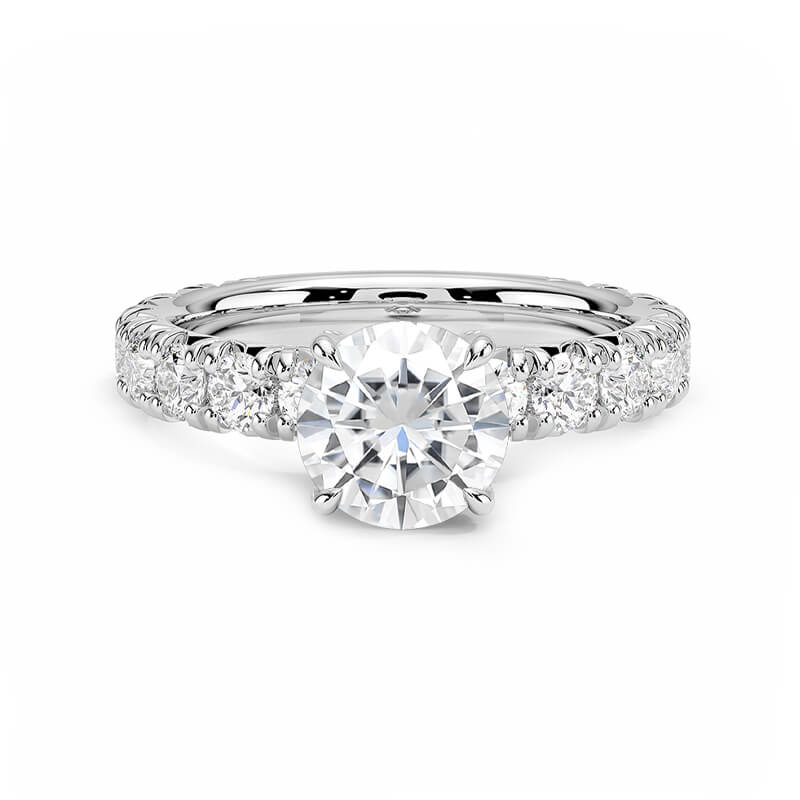 Round Moissanite Three-Quarter Coverage Pave Engagement Ring