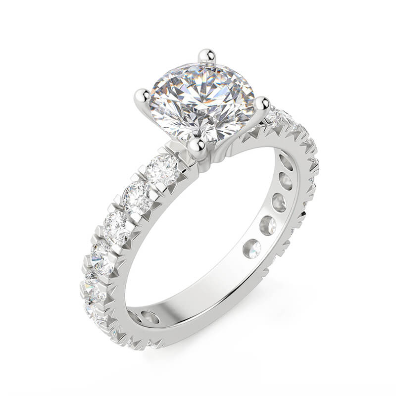 Round Moissanite Three-Quarter Coverage Pave Engagement Ring