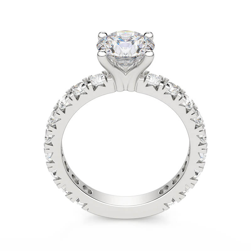 Round Moissanite Three-Quarter Coverage Pave Engagement Ring