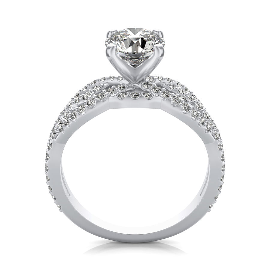 Round Moissanite Split Shank Double Twisted Pave Engagement Ring