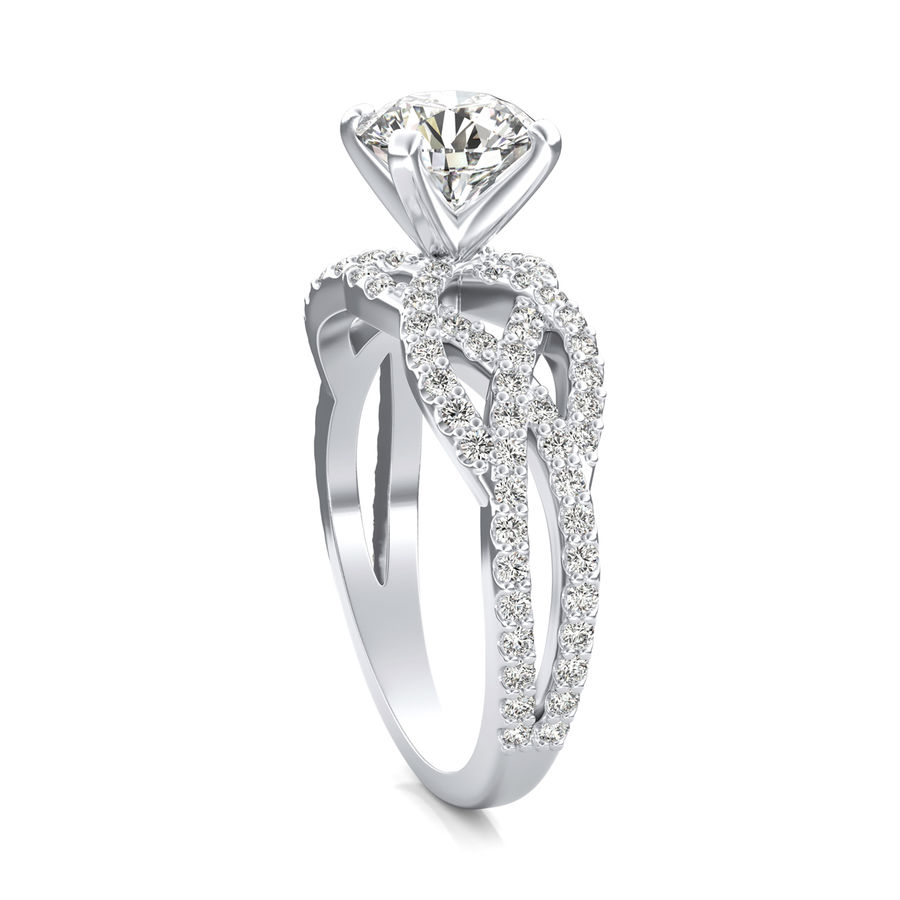 Round Moissanite Split Shank Double Twisted Pave Engagement Ring