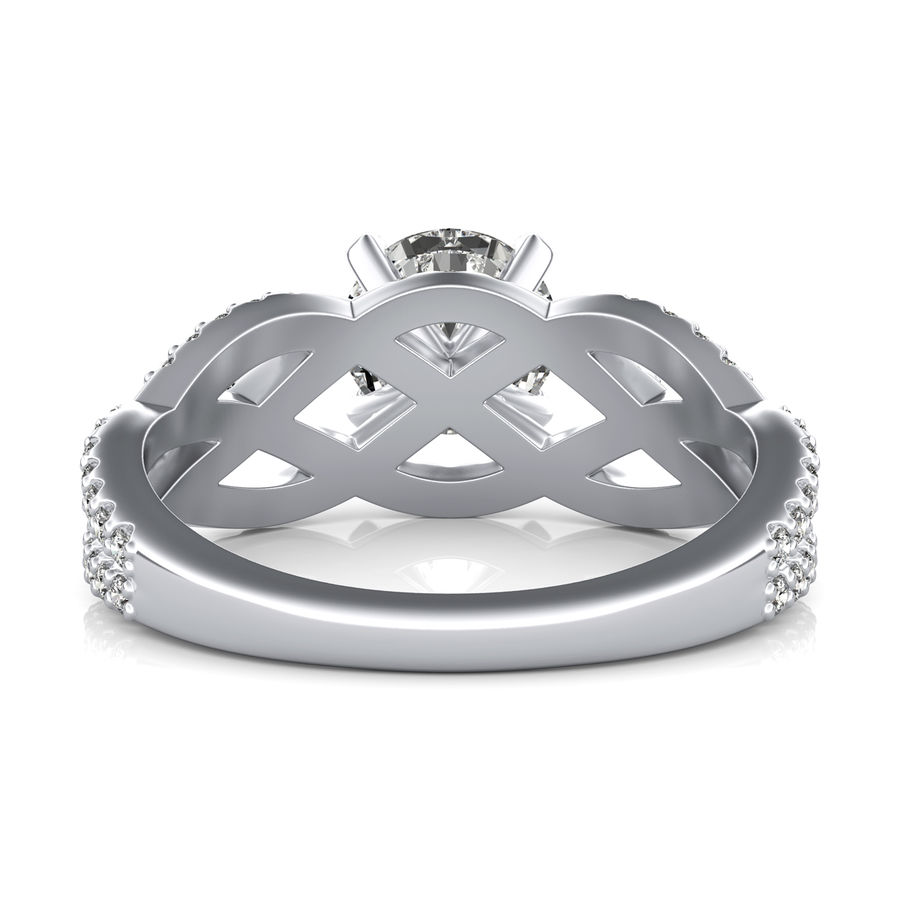 Round Moissanite Split Shank Double Twisted Pave Engagement Ring