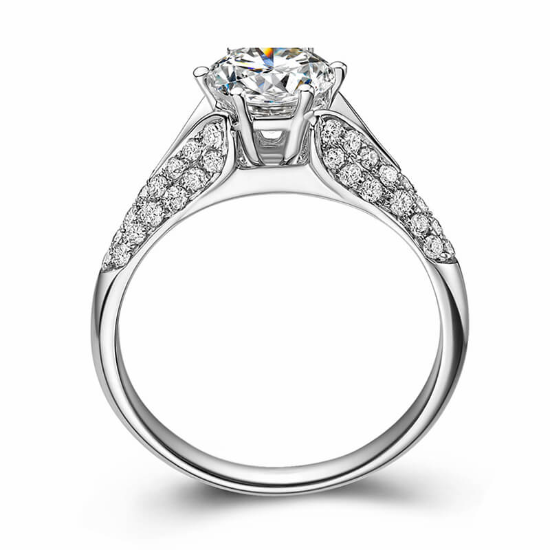 Round Moissanite Split Shank Pave Engagement Ring