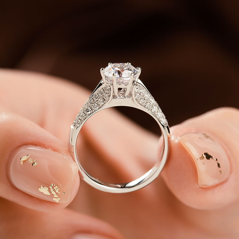 Round Moissanite Split Shank Pave Engagement Ring