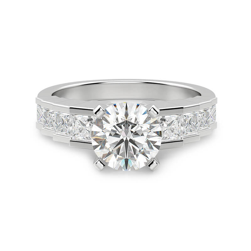Round Moissanite Staircase Channel Set Engagement Ring