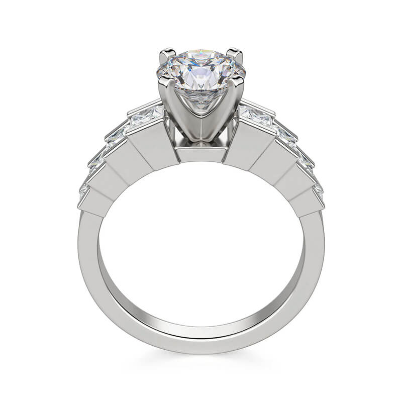 Round Moissanite Staircase Channel Set Engagement Ring