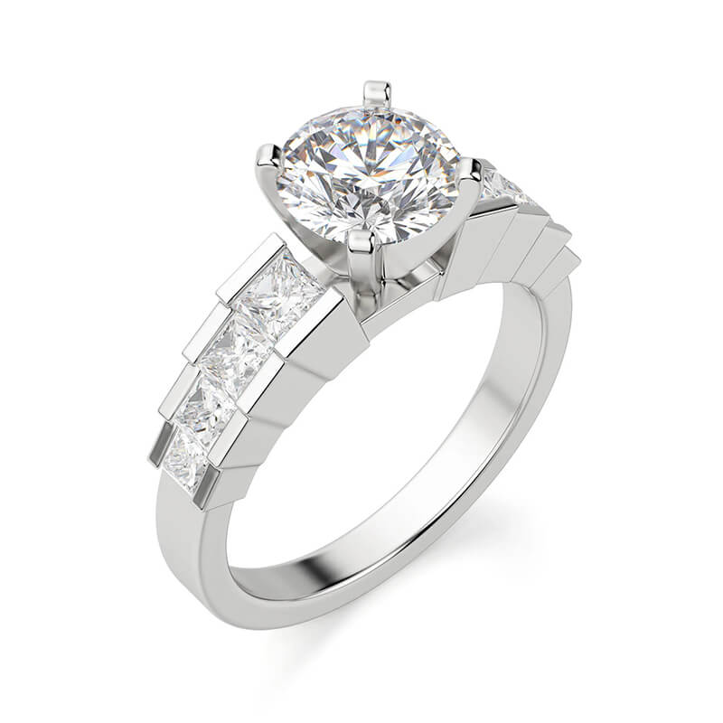 Round Moissanite Staircase Channel Set Engagement Ring