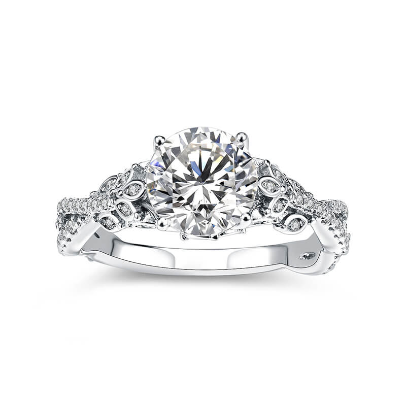 Round Moissanite Twisted Vine Pave Engagement Ring