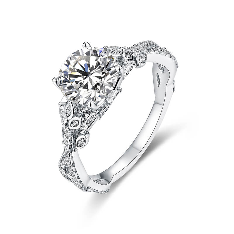 Round Moissanite Twisted Vine Pave Engagement Ring