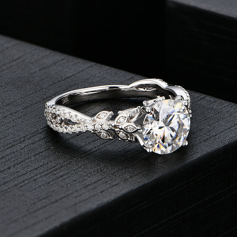 Round Moissanite Twisted Vine Pave Engagement Ring