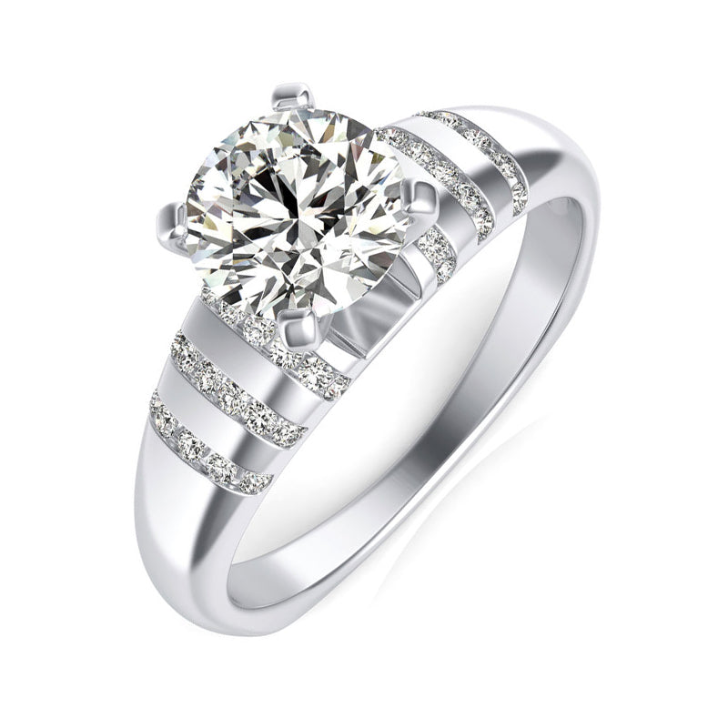 Round Moissanite Vertical Pavé Euro Accents Engagement Ring