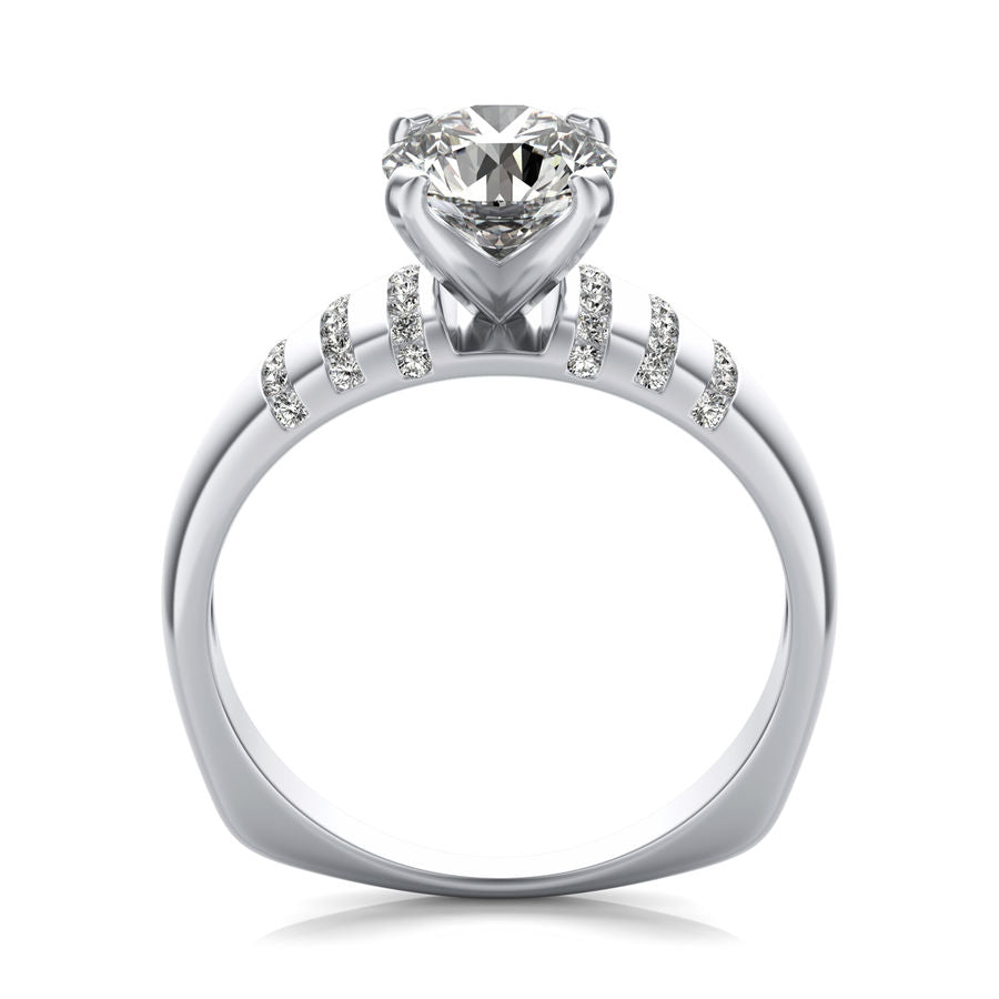 Round Moissanite Vertical Pavé Euro Accents Engagement Ring