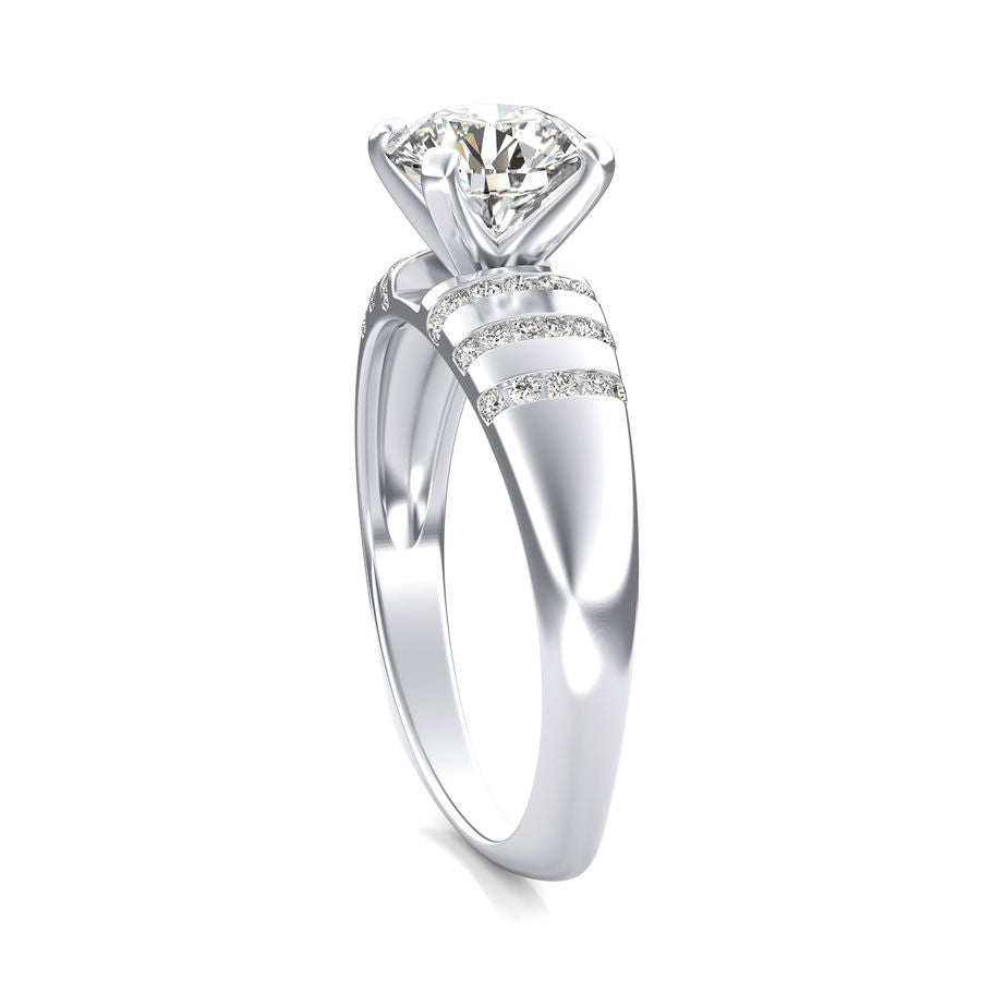 Round Moissanite Vertical Pavé Euro Accents Engagement Ring