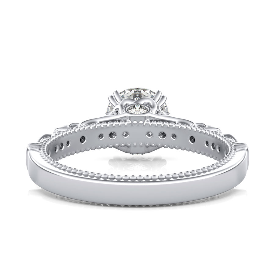 Round Moissanite With  Marquise And Round Accents Scroll Engagement Ring