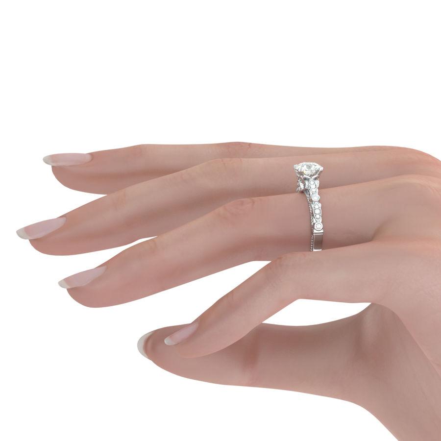 Round Moissanite With  Marquise And Round Accents Scroll Engagement Ring