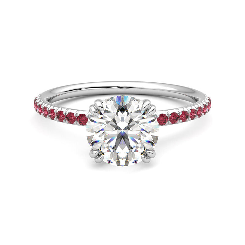 Round Moissanite With Ruby Pave Engagement Ring