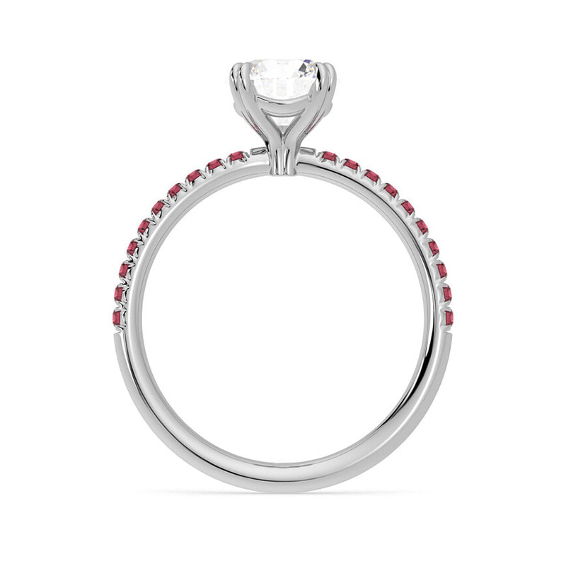 Round Moissanite With Ruby Pave Engagement Ring