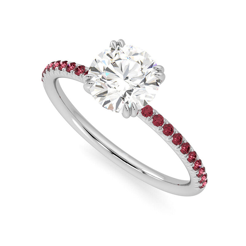 Round Moissanite With Ruby Pave Engagement Ring
