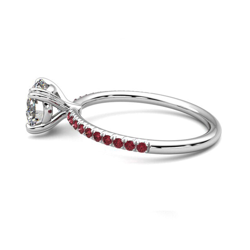 Round Moissanite With Ruby Pave Engagement Ring