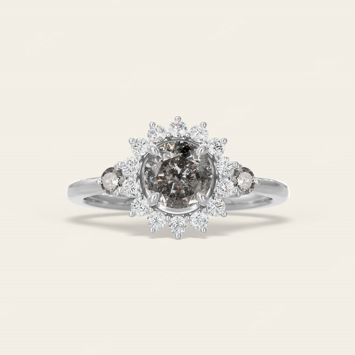 Round Salt and Pepper Diamond Halo Engagement Ring