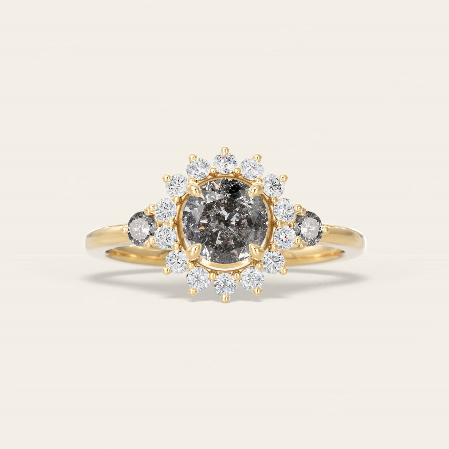 Round Salt and Pepper Diamond Halo Engagement Ring