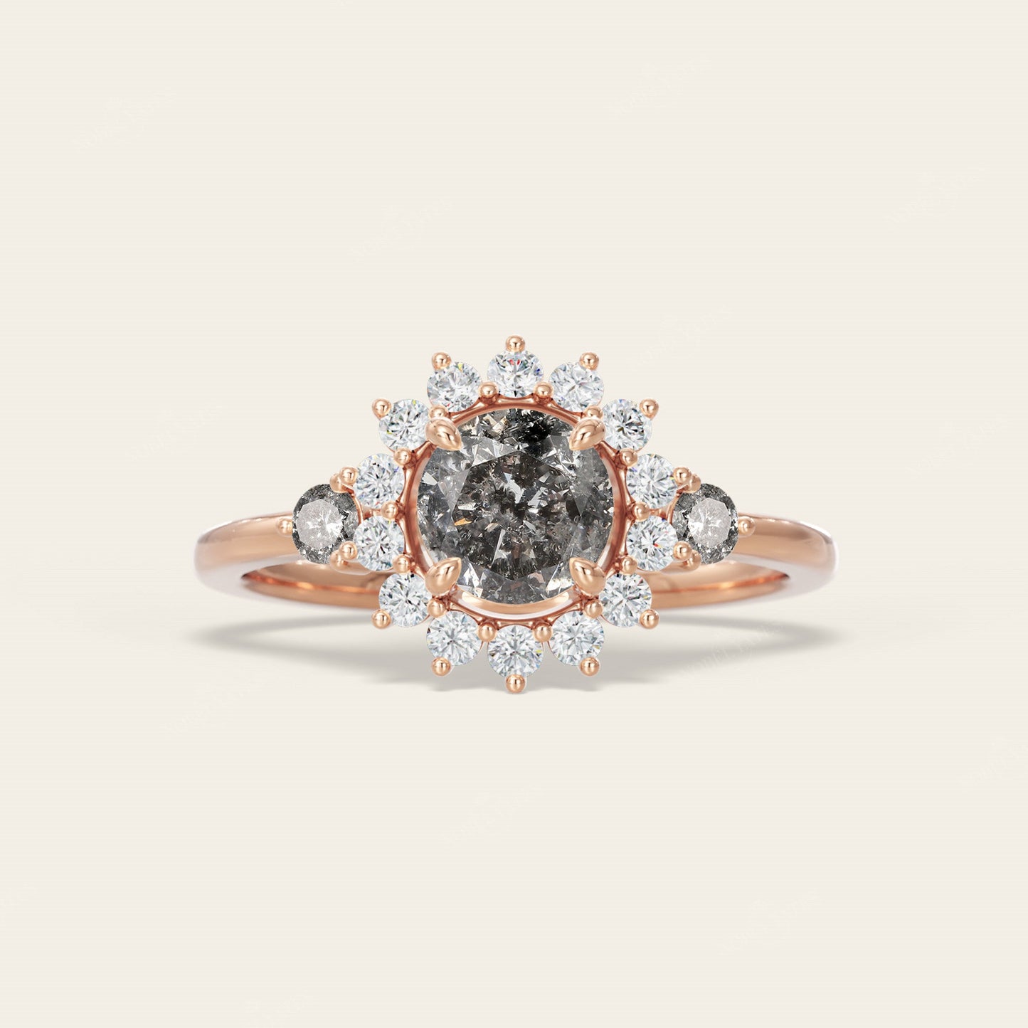 Round Salt and Pepper Diamond Halo Engagement Ring