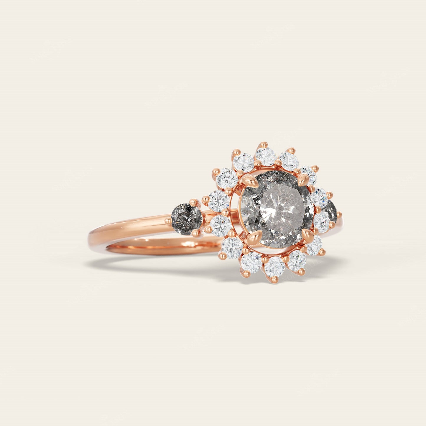 Round Salt and Pepper Diamond Halo Engagement Ring