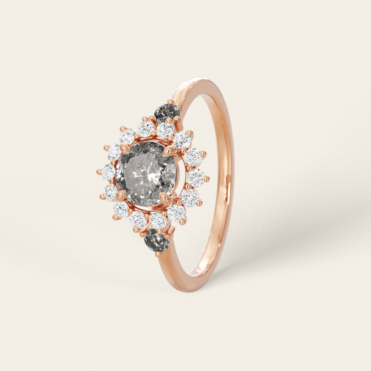 Round Salt and Pepper Diamond Halo Engagement Ring
