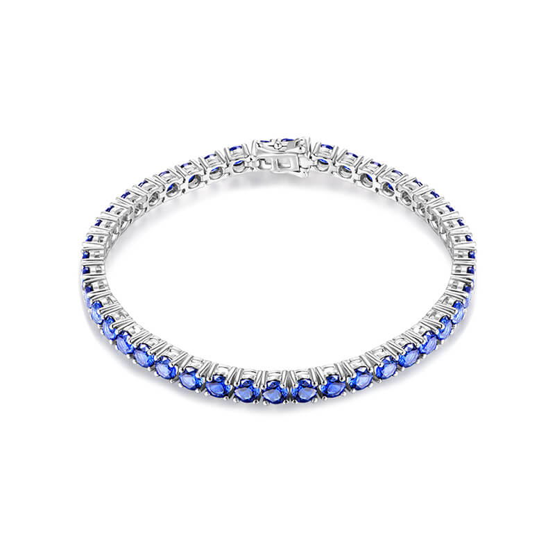 Round Sapphire Tennis Bracelet In Sterling Silver