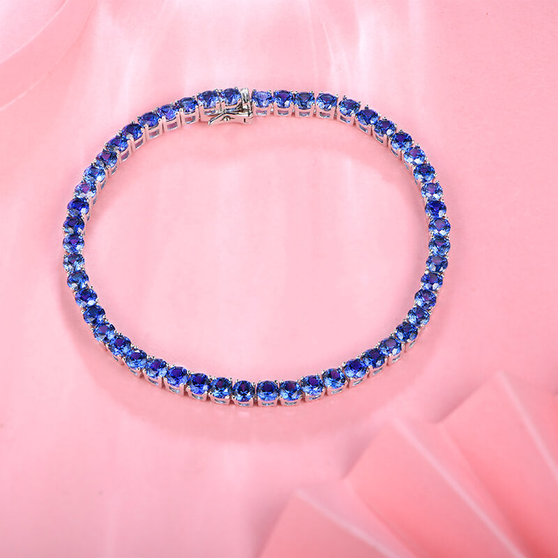 Round Sapphire Tennis Bracelet In Sterling Silver