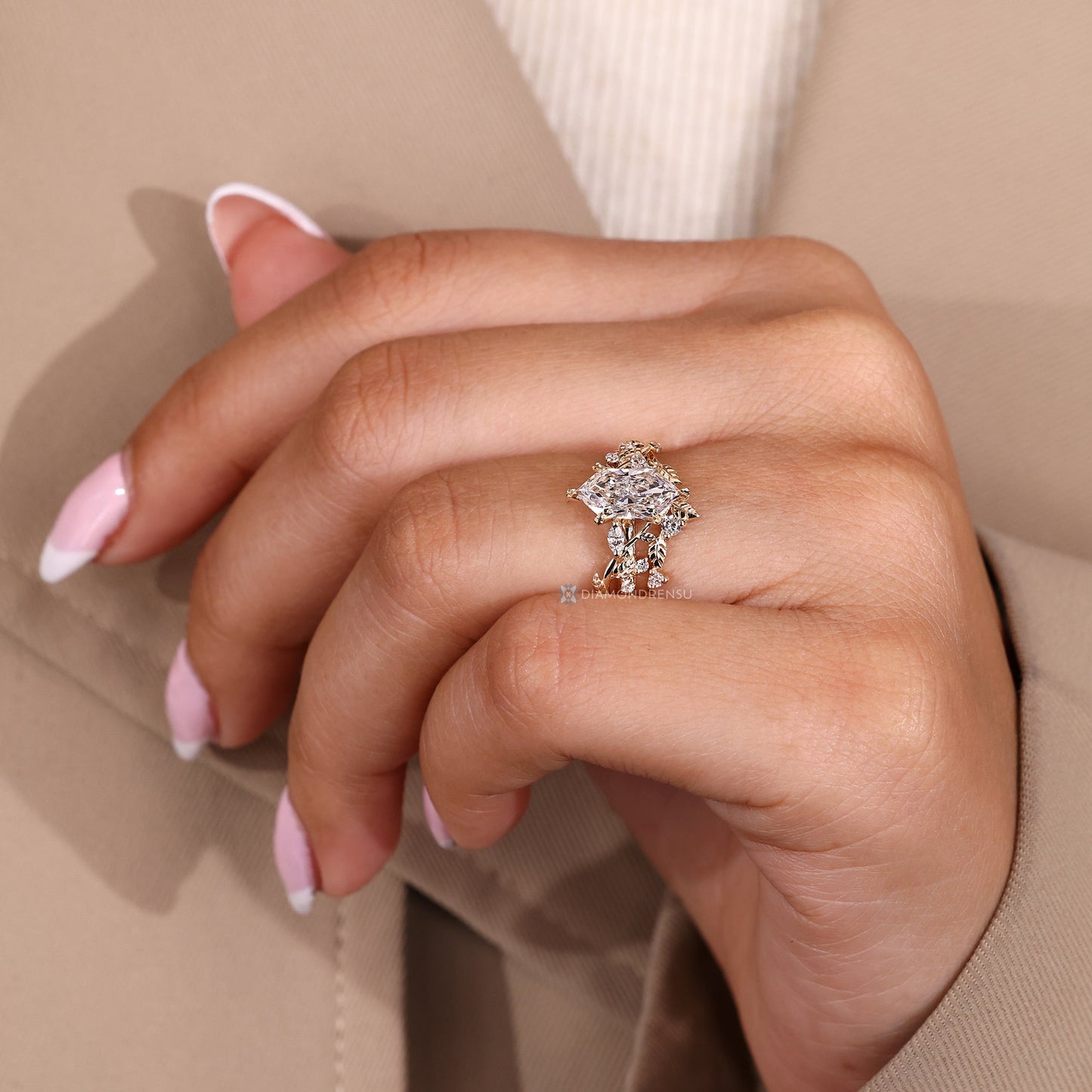Dutch Marquise Wedding Ring In Nature Inspired Style
