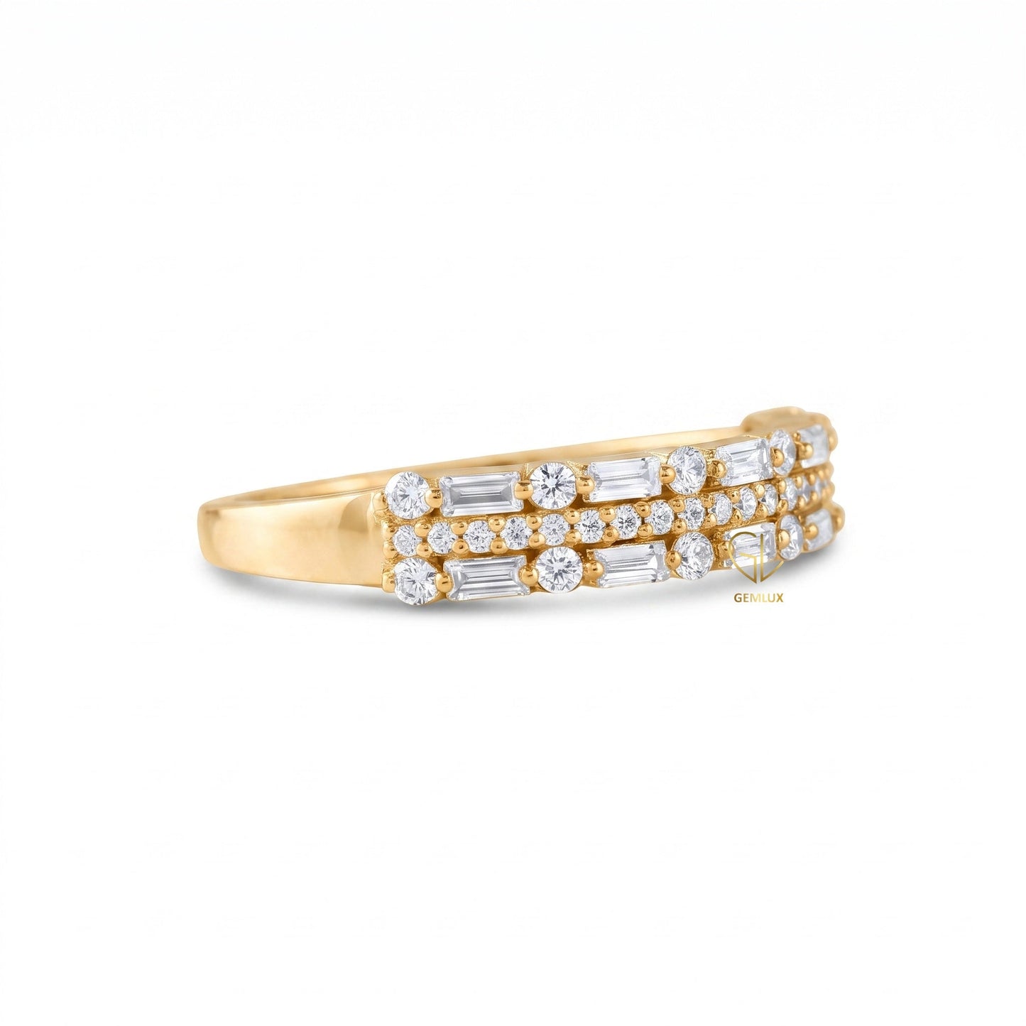 Round & Baguette Cut Three Row Lab Grown Eternity Band