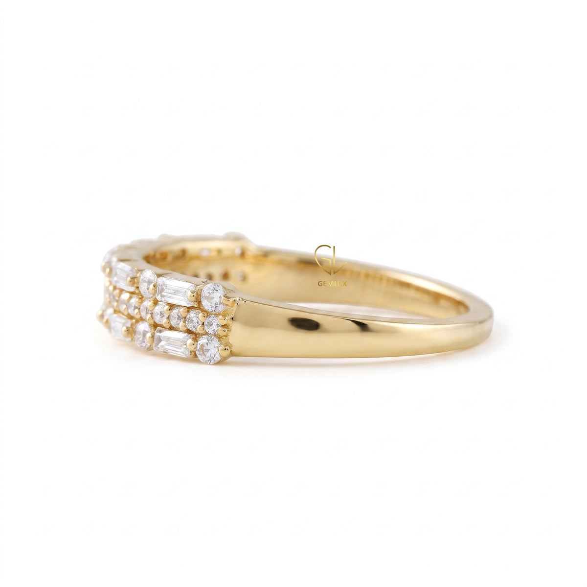 Round & Baguette Cut Three Row Lab Grown Eternity Band