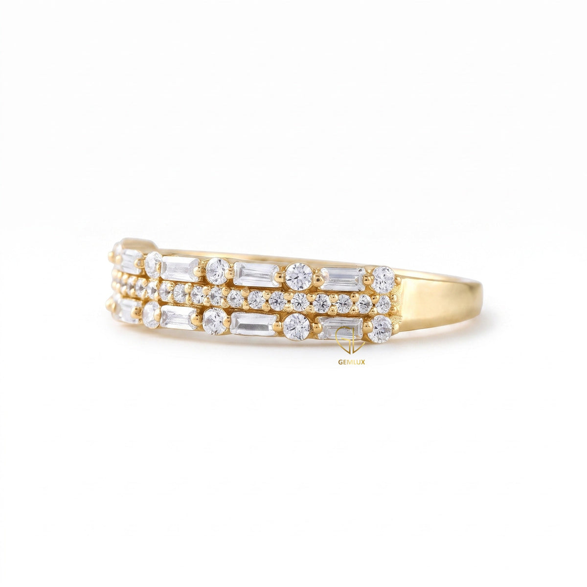 Round & Baguette Cut Three Row Lab Grown Eternity Band