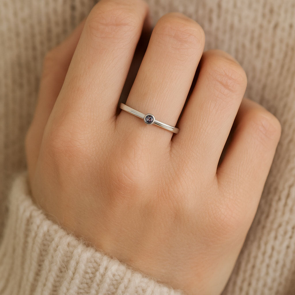 Round Bezel Set Alexandrite Stacking Ring