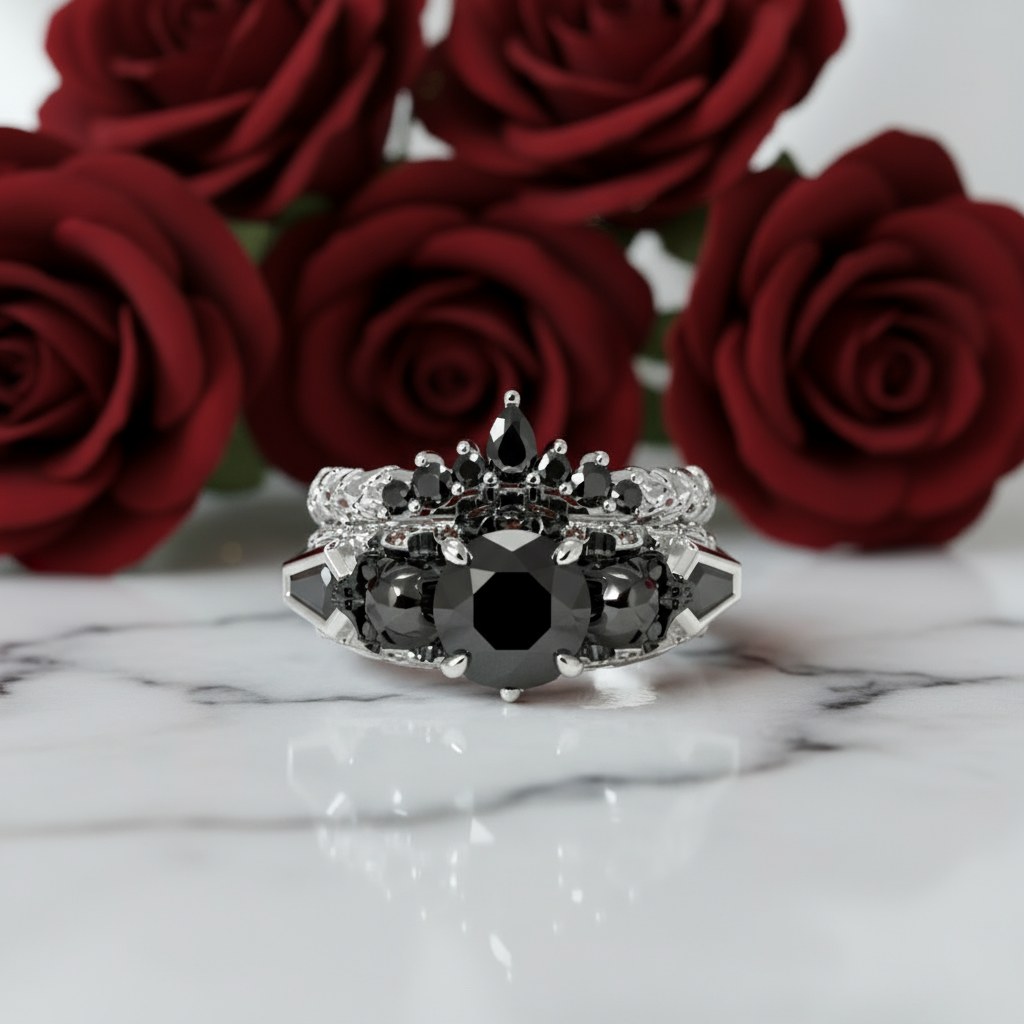 Eternal Flame- Round Cut Diamond Option Coffin Wedding Ring Set