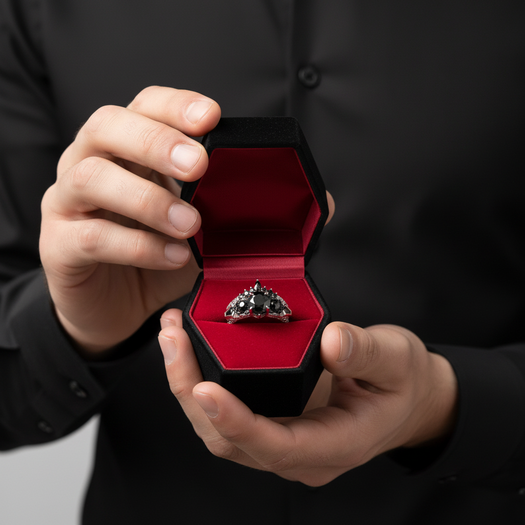 Eternal Flame- Round Cut Diamond Option Coffin Wedding Ring Set