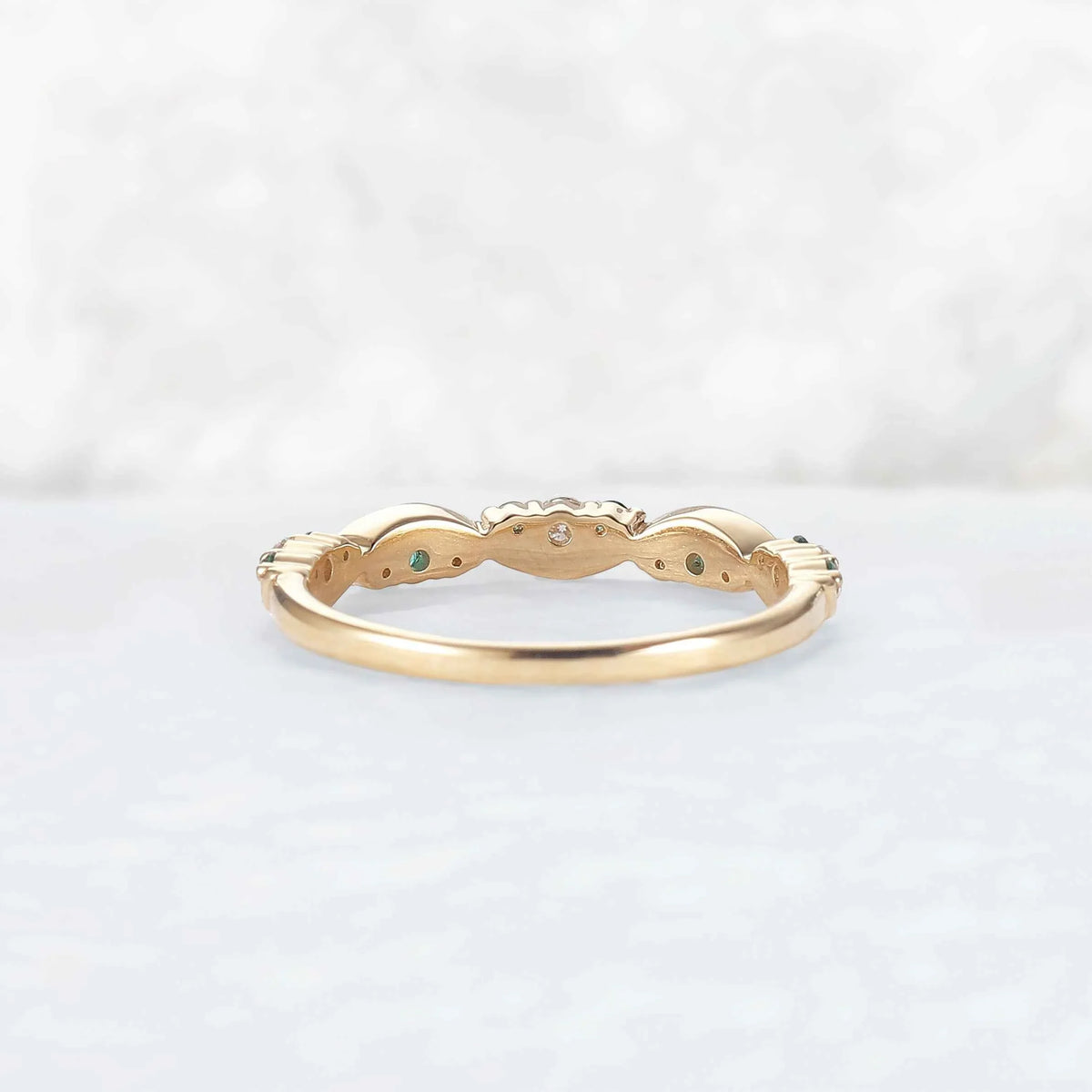 Half Eternity Round Cut Emerald and Moissanite Straight Ring