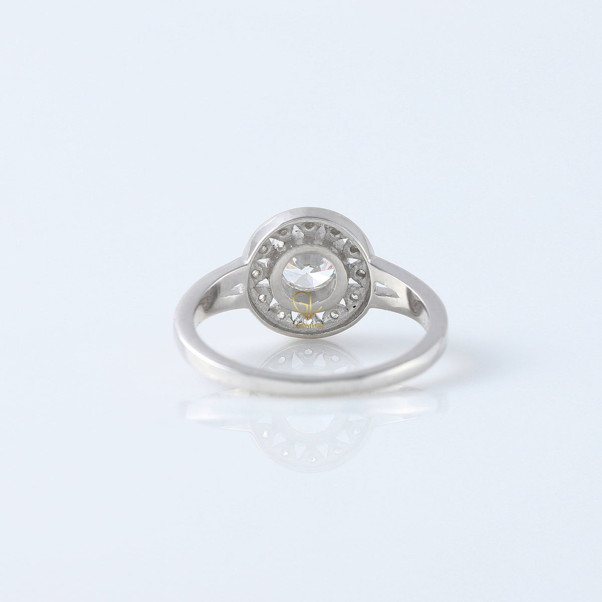 Round Cut Lab Grown Art Deco Split Shank Halo Engagement Ring