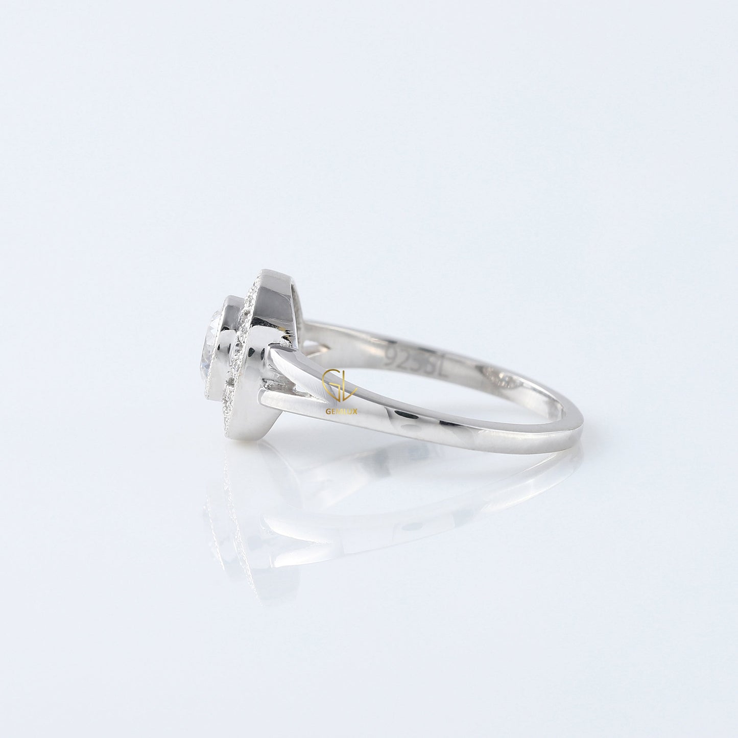 Round Cut Lab Grown Art Deco Split Shank Halo Engagement Ring
