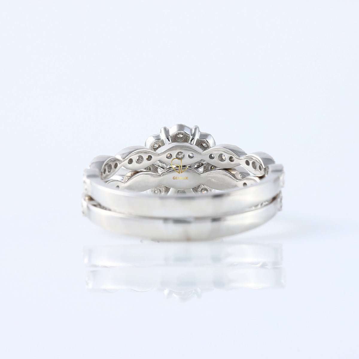 Round Cut Lab Grown Diamond Vintage Art Deco Ring Set