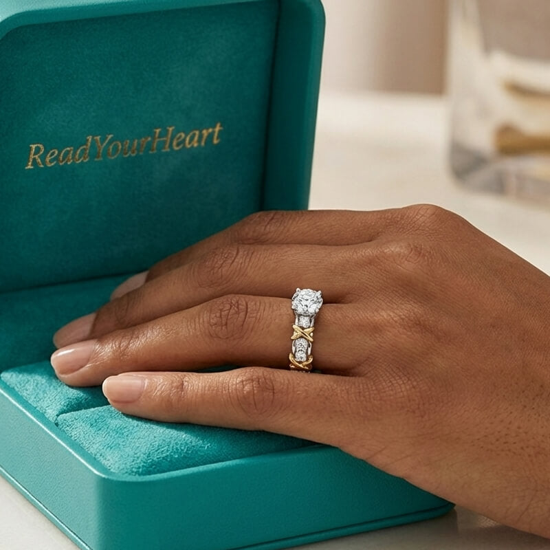 Round Cut Moissanite Two-Tone Infinity Crisscross X Engagement Ring