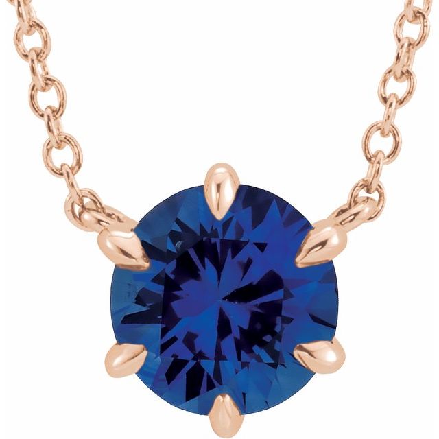 Round Lab-Grown Blue Sapphire Six Prong Set Pendant Necklace