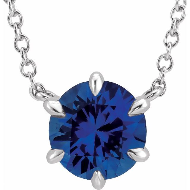 Round Lab-Grown Blue Sapphire Six Prong Set Pendant Necklace