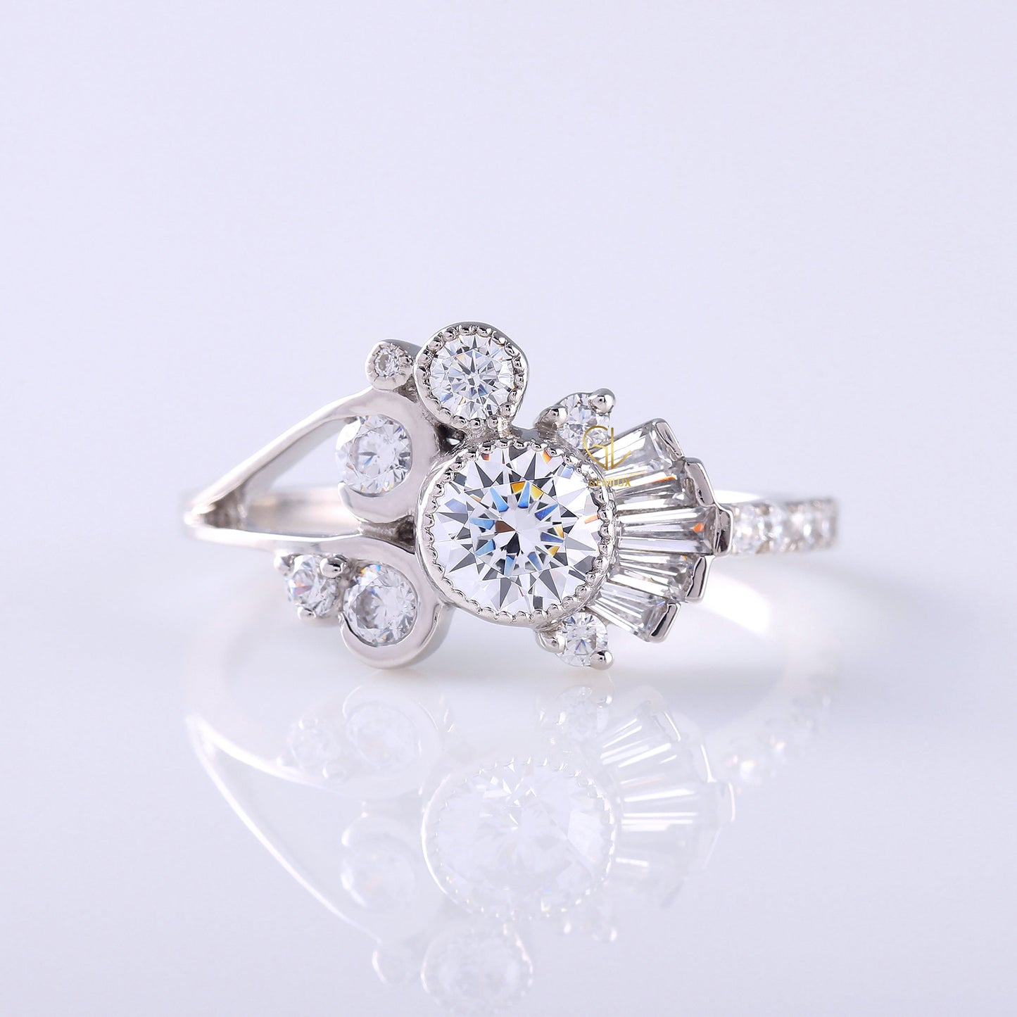 Round Moissanite Bezel Set Cluster Ring