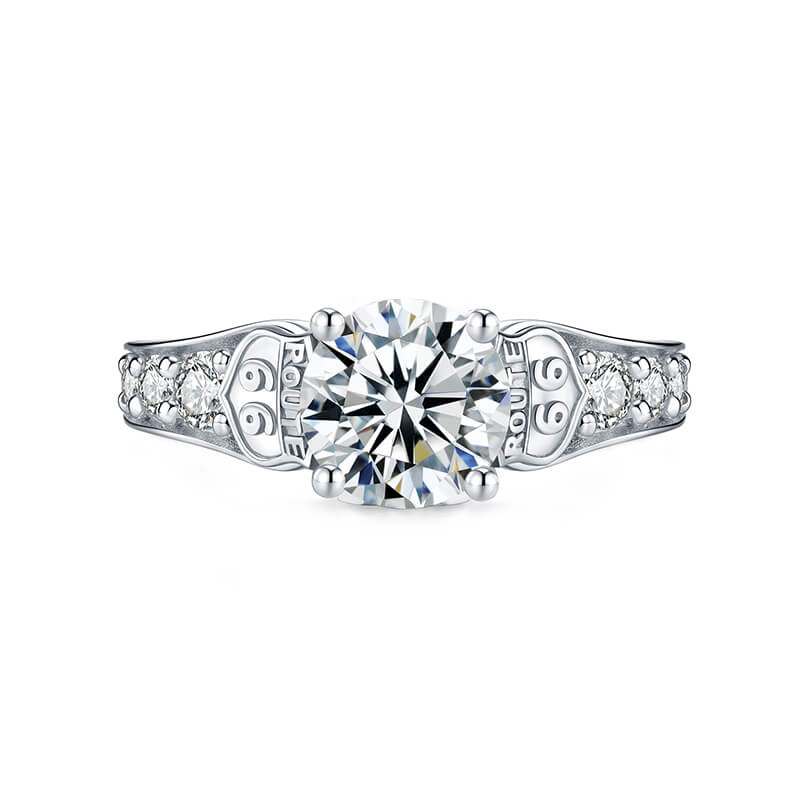 Route 66 Inspired Moissanite Sidestones Accents Engagement Ring